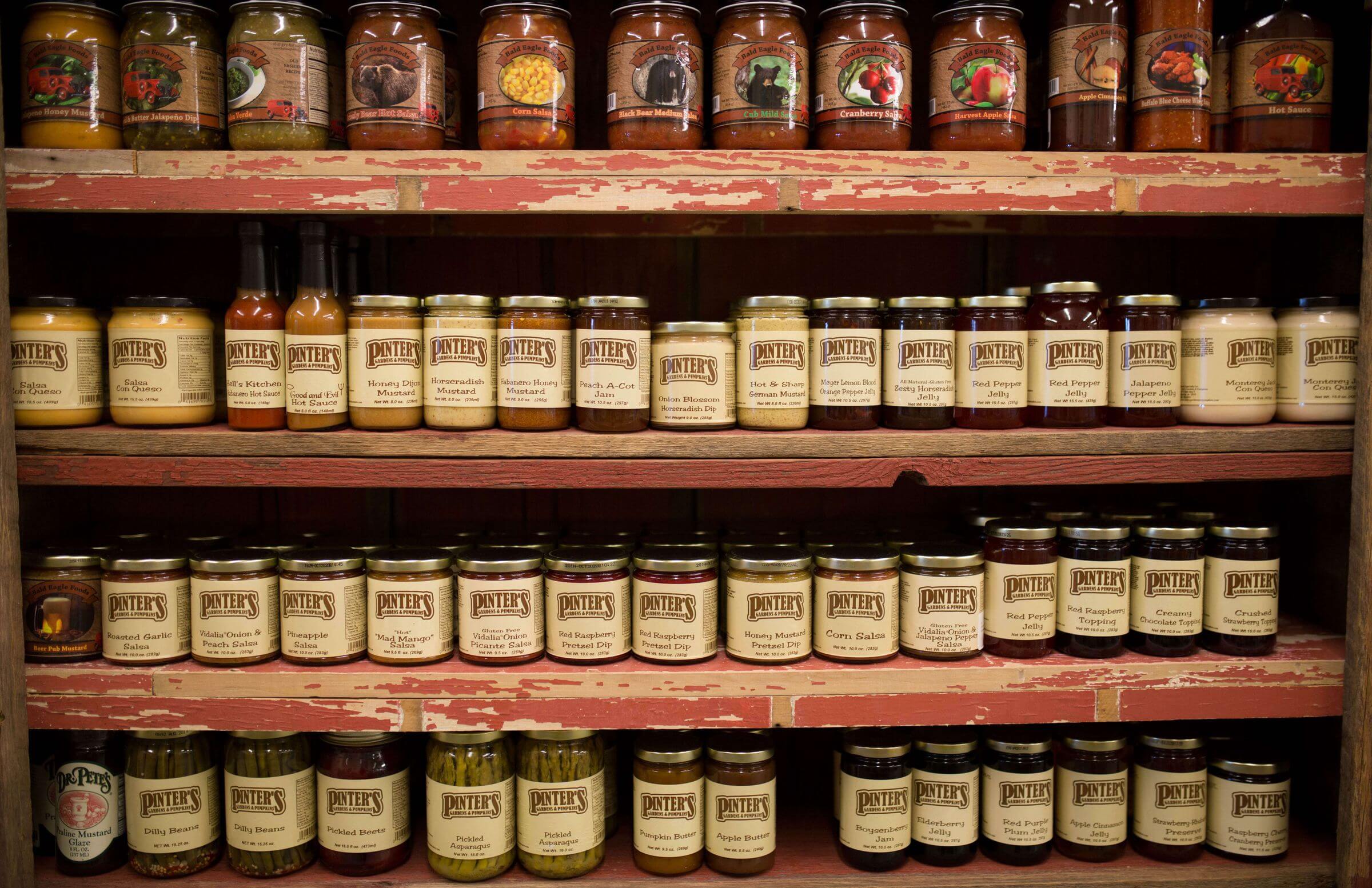 Sauces and canned goods at Pinter's Garden Center